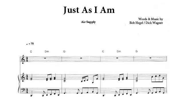 Just As I Am - Air Supply - PDF Free Piano Sheet Music