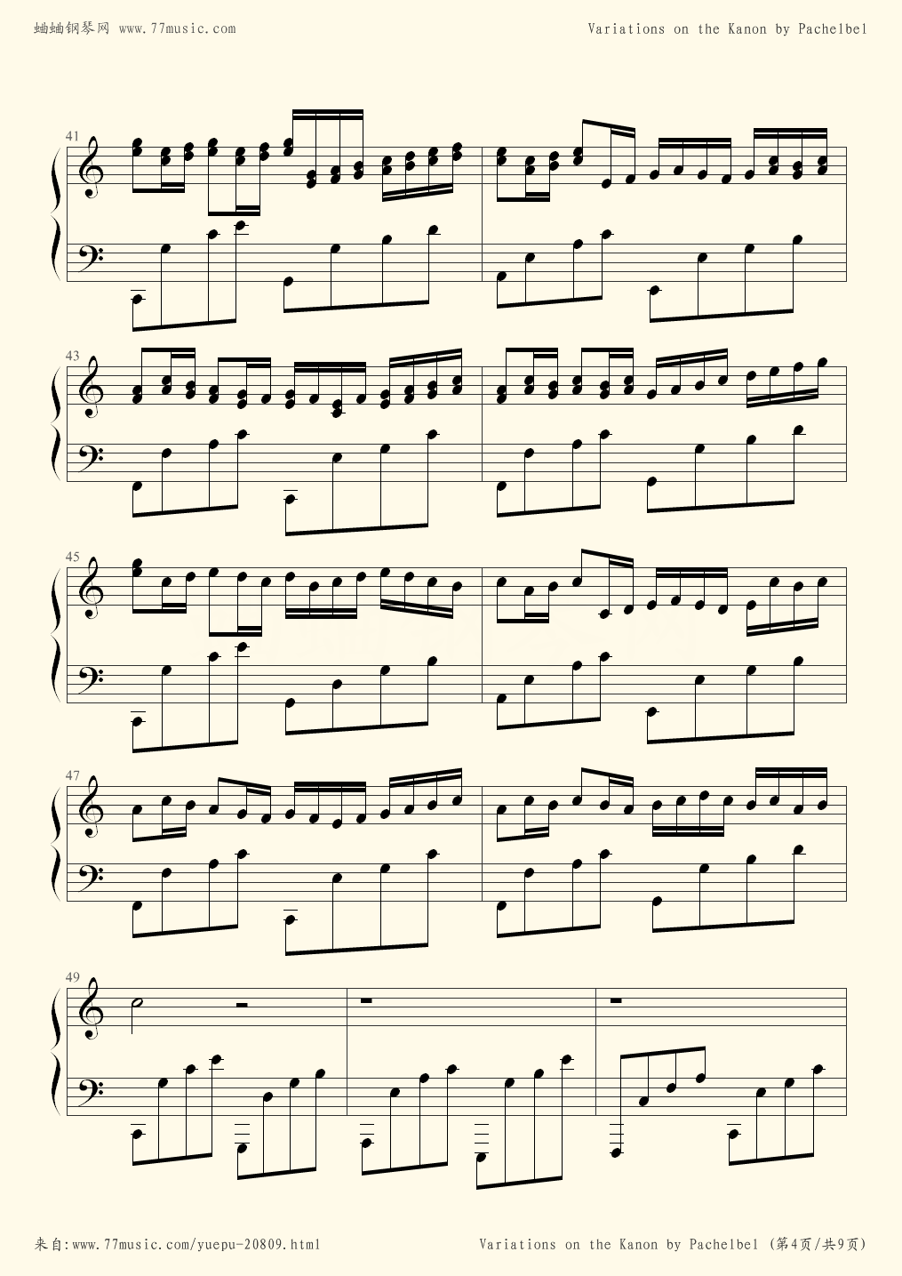 Variations on the Canon - Johann Pachelbel - Flash Piano Sheet Music Free