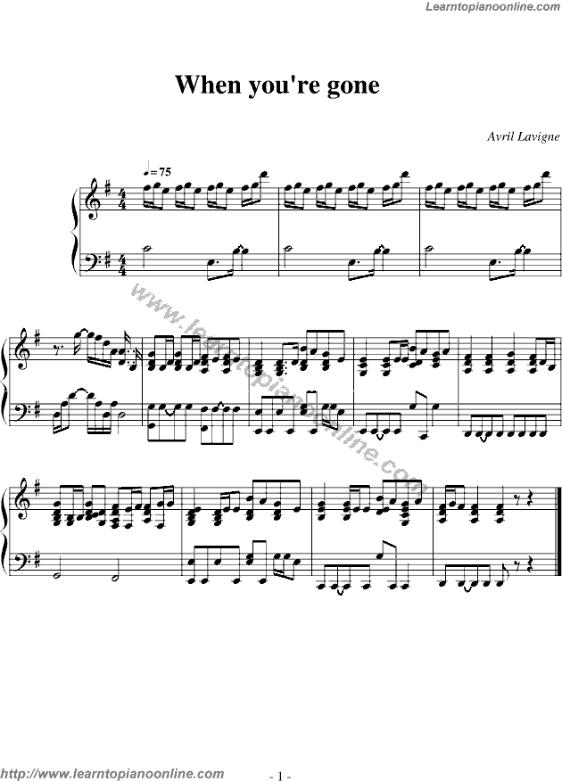 When you are gone by Avril Lavigne Piano Sheet Music Free. Prev: Innocence 