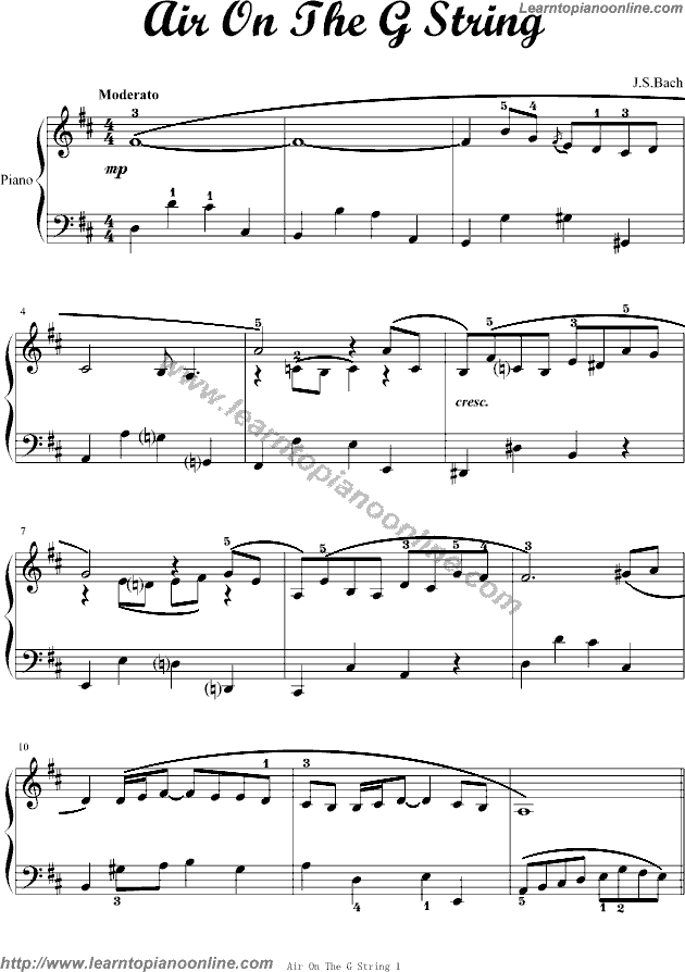 Air On The G String by Bach,Johann Sebastian Piano Sheet Music Free