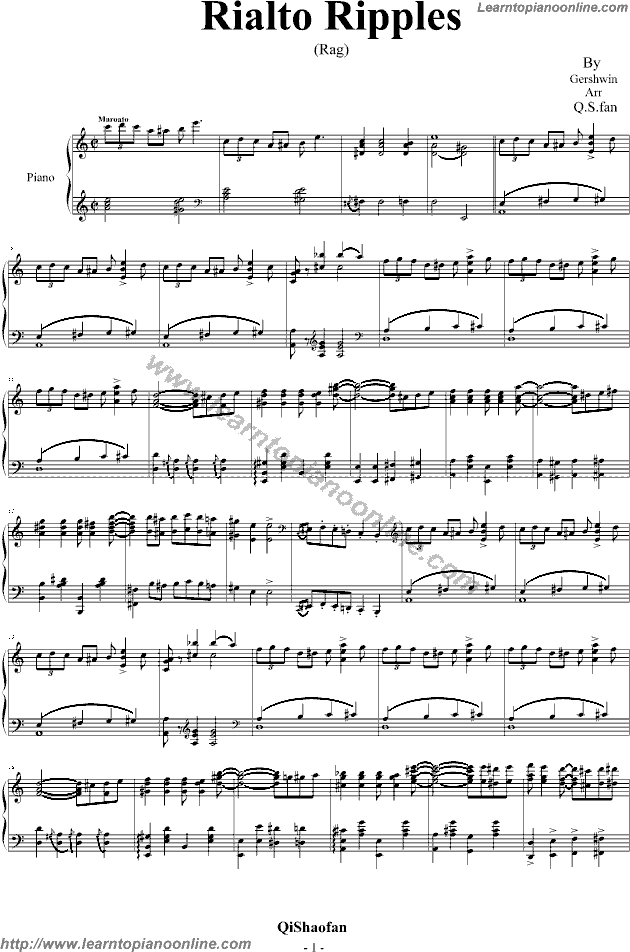 Rialto Ripples Rag by Gershwin Piano Sheet Music Free