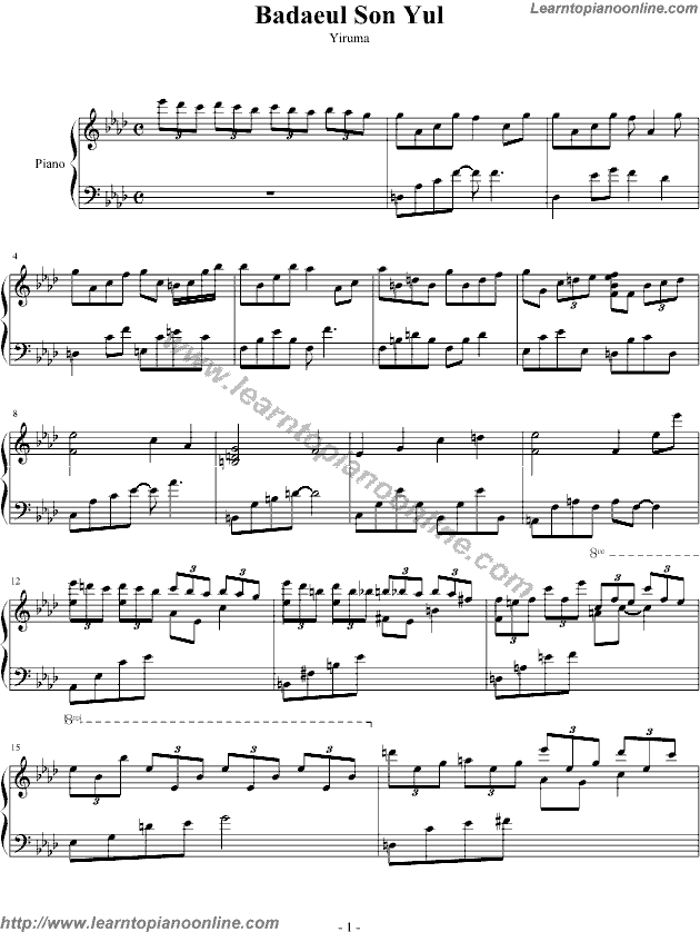 Badaeul Son Yul by Yiruma Piano Sheet Music Free