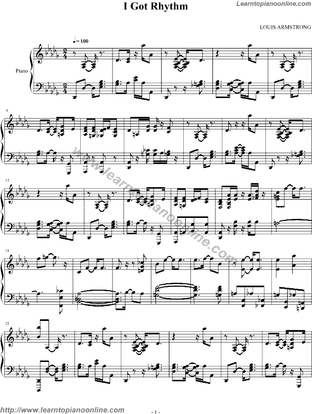 I Got Rhythm by Louis Armstrong Piano Sheet Music Free