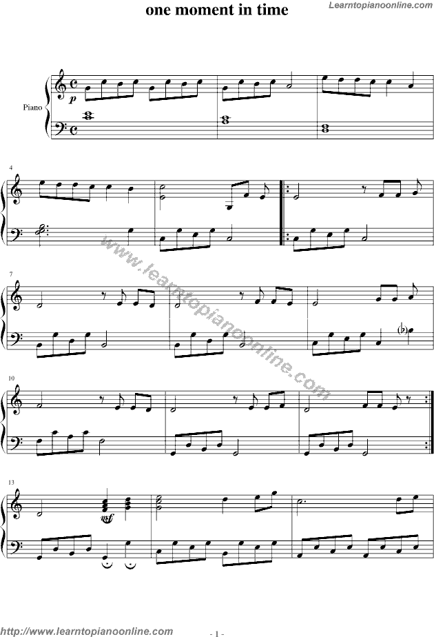 one moment in time sheet music