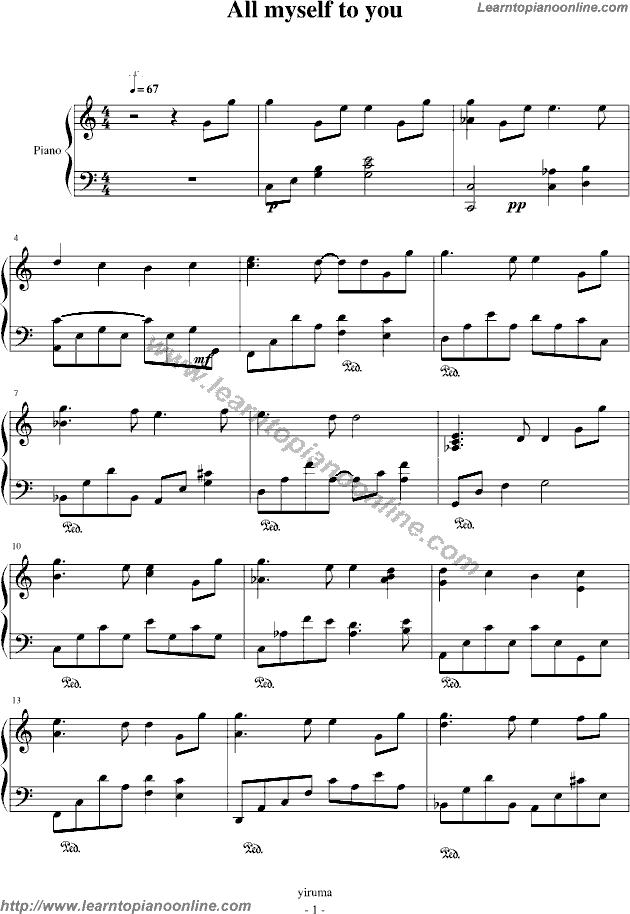All Myself To You by Yiruma Piano Sheet Music Free