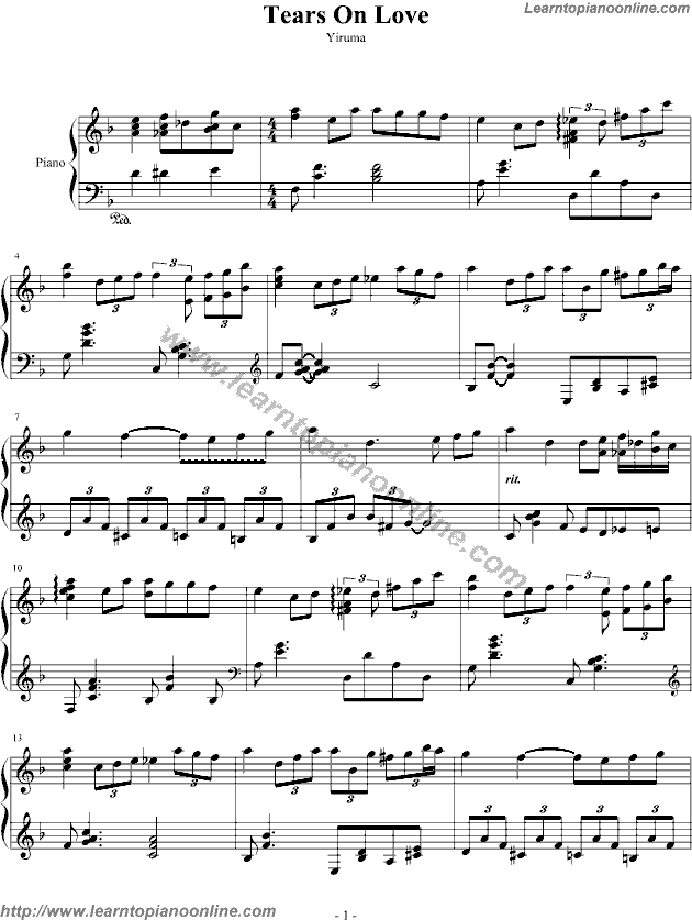 Tears On Love by Yiruma Piano Sheet Music Free