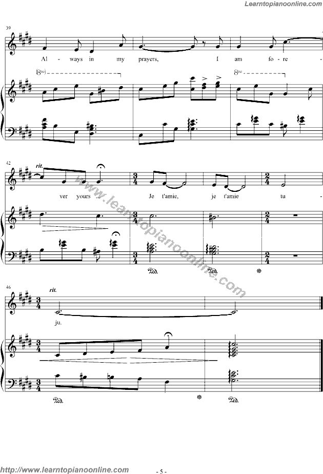 JE T'AIME by Kelly Sweet Piano Sheet Music Free