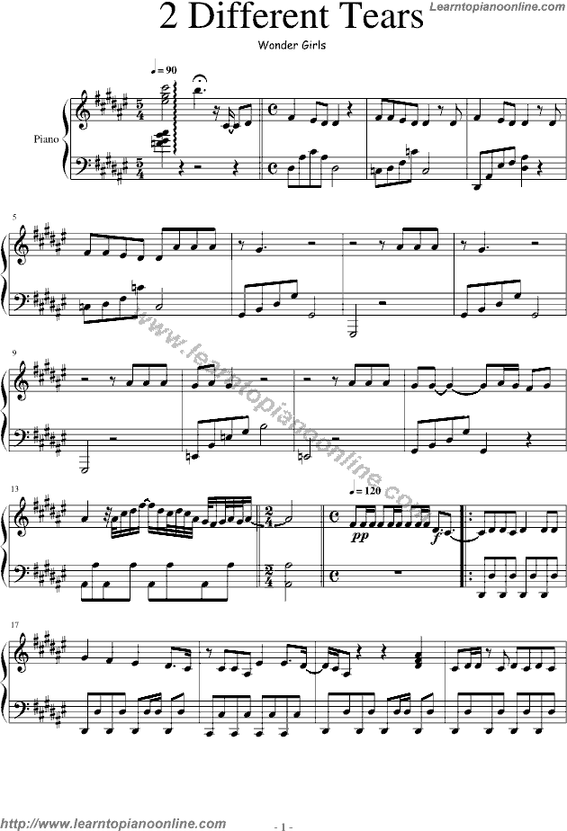 2 Different Tears by wonder girls Piano Sheet Music Free