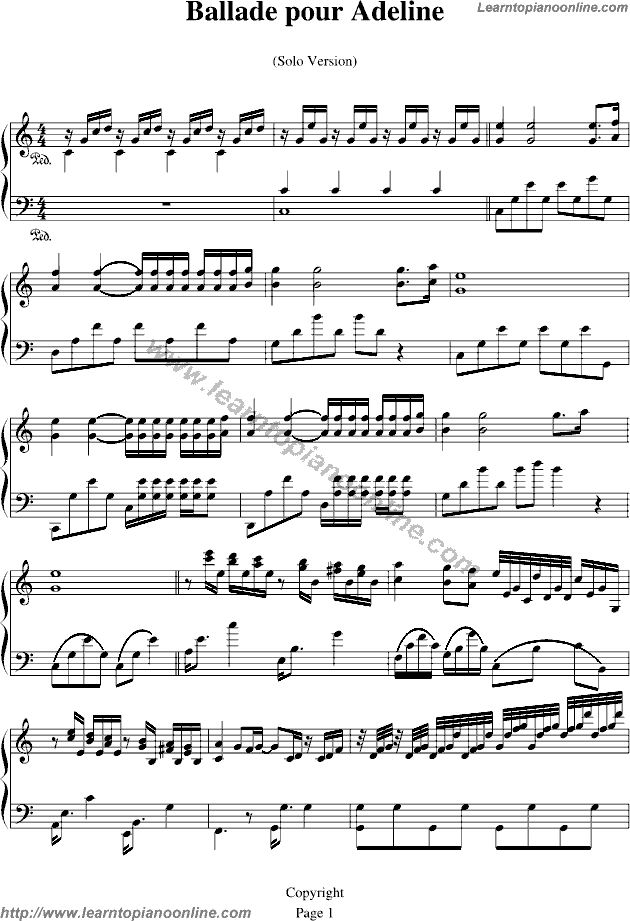 ballade pour adeline piano sheet