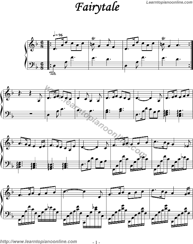 Fairytale by Alexander Rybak Piano Sheet Music Free