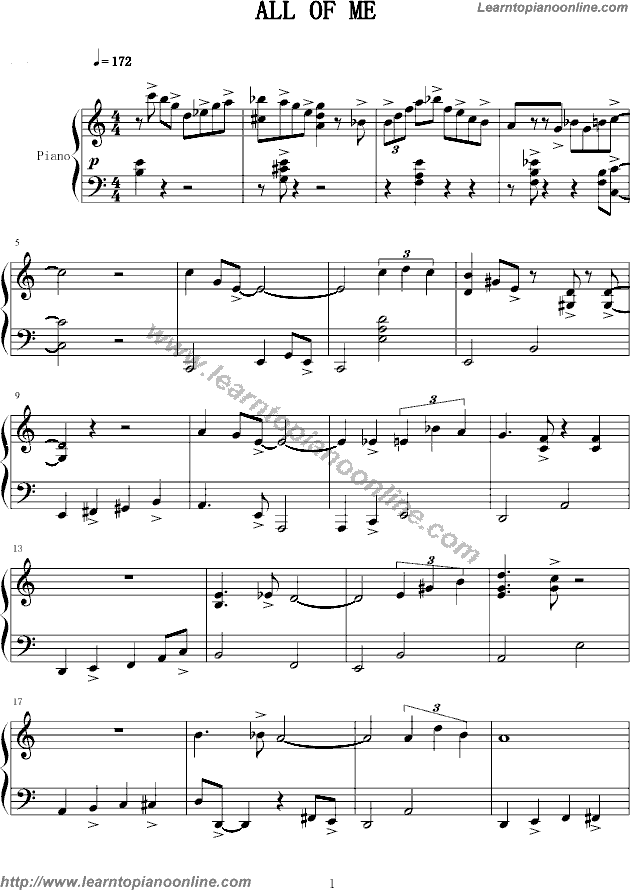 all of me Piano Sheet Music Free
