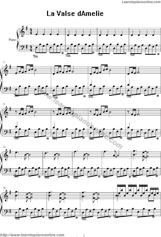 La Valse d'Amelie by Yann Tiersen Free Piano Sheet Music