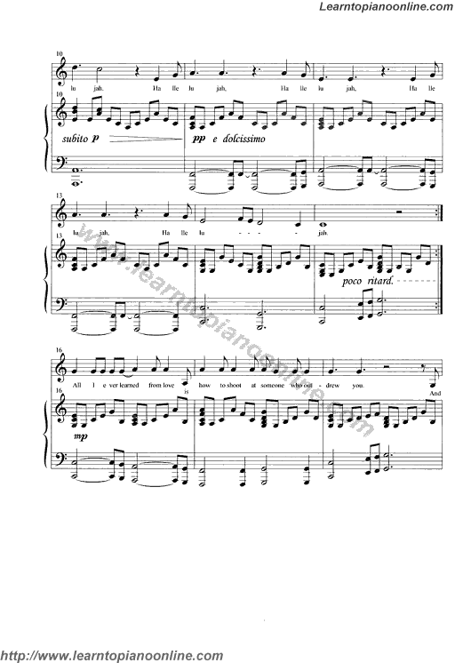 Hallelujah from Shrek by Rufus Wainwright Free Piano Sheet Music Chords Tabs Notes Tutorial Score