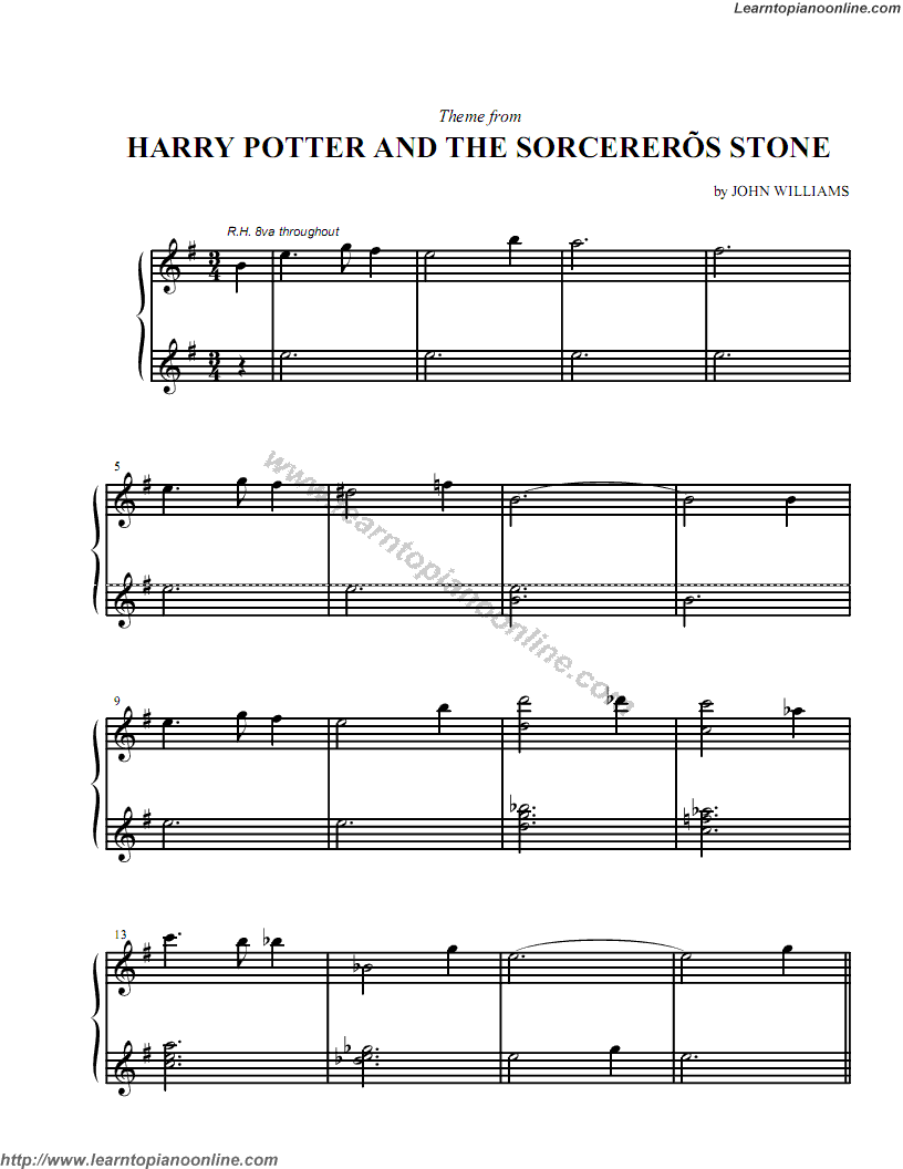 Harry Potter and the Sorcerer's Stone Themes by John Williams Free Piano Sheet Music Chords Tabs Notes Tutorial Score
