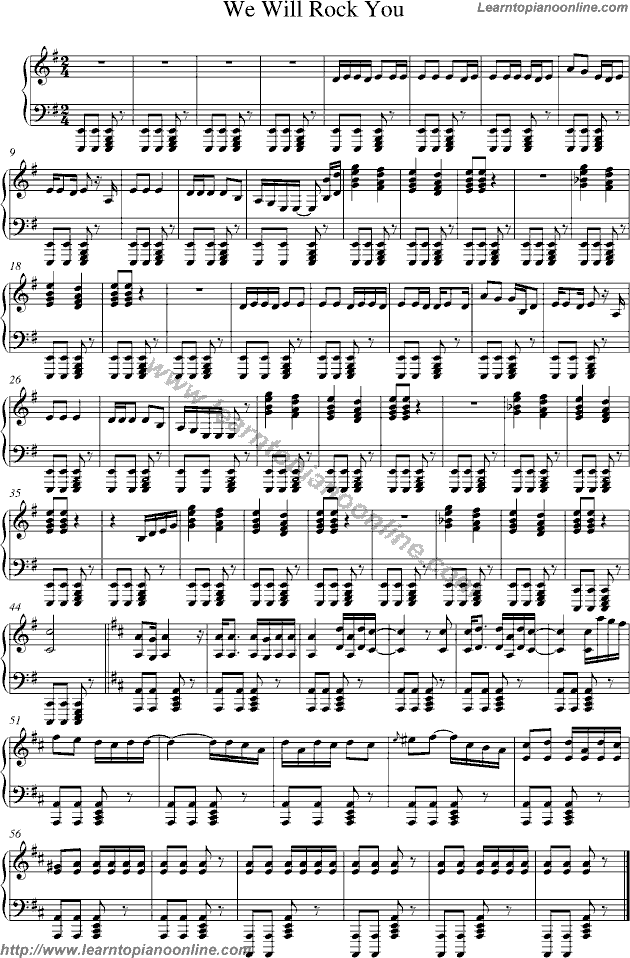 Queen - We Will Rock You Free Piano Sheet Music Chords Tabs Notes Tutorial Score
