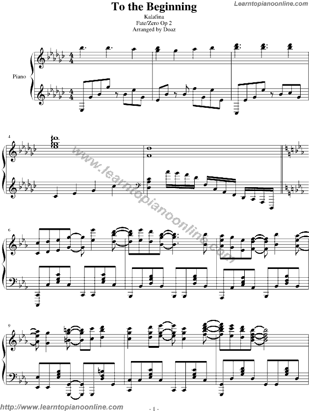 Kalafina Fate Zero OP2 - To The Beginning Free Piano Sheet Music Chords Tabs Notes Tutorial Score