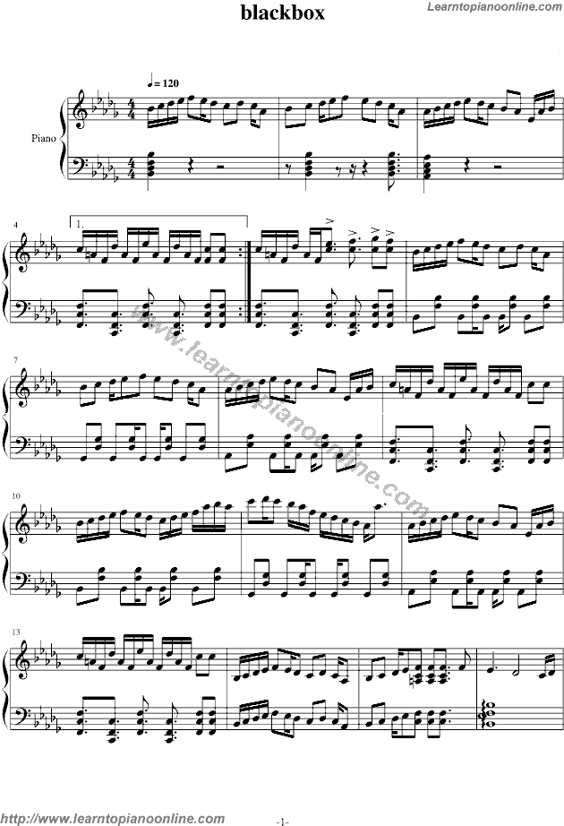 Vocaloid Hatsune Miku - Black Box Free Piano Sheet Music Chords Tabs Notes Tutorial Score