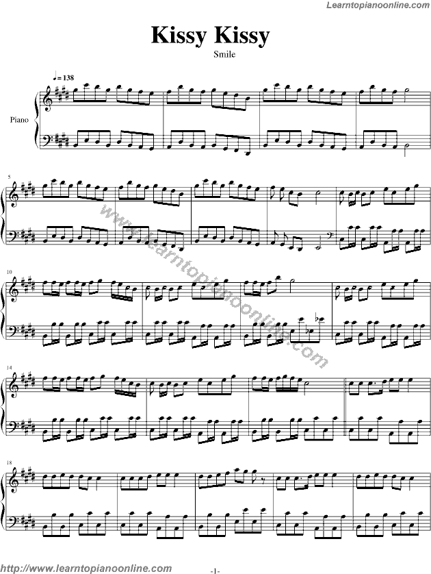 Smile Dk - Kissy Kissy Free Piano Sheet Music Chords Tabs Notes Tutorial Score