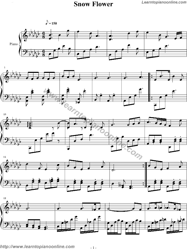 Shinkichi Mitsumune - Snow Flower Free Piano Sheet Music Chords Tabs Notes Tutorial Score