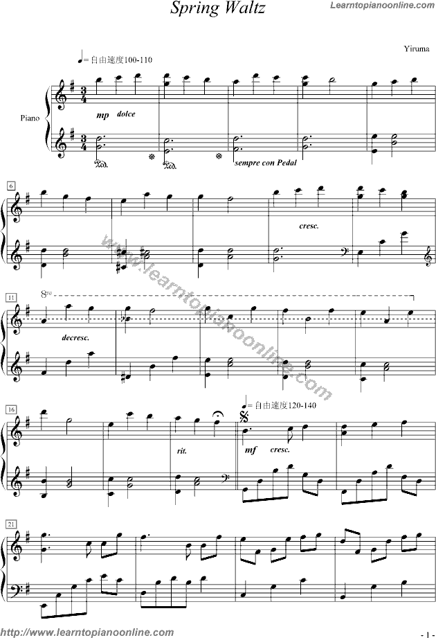 Yiruma - Spring Waltz Free Piano Sheet Music Chords Tabs Notes Tutorial Score