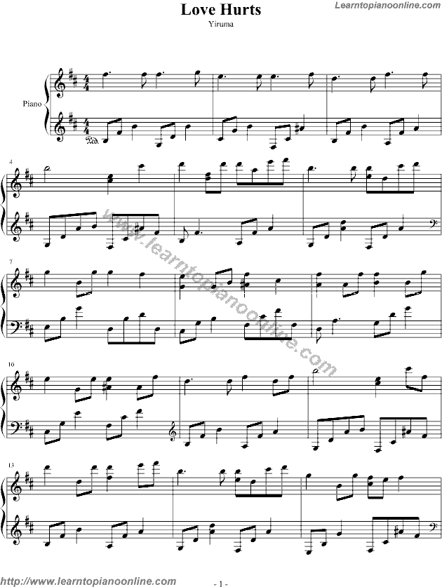 Yiruma - Love Hurts Free Piano Sheet Music Chords Tabs Notes Tutorial Score
