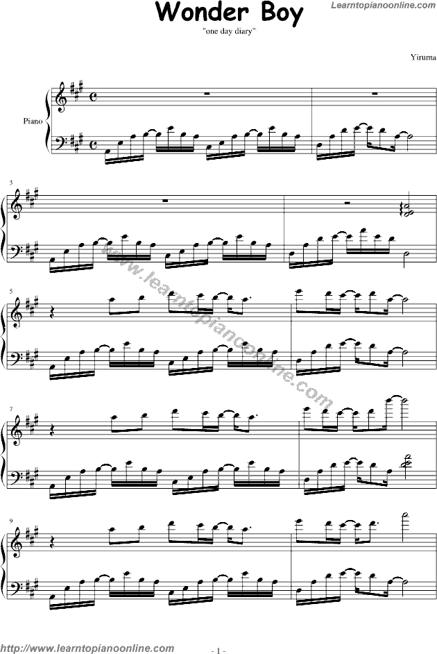 Yiruma - Wonder Boy Piano Sheet Music Chords Tabs Notes Tutorial Score Free