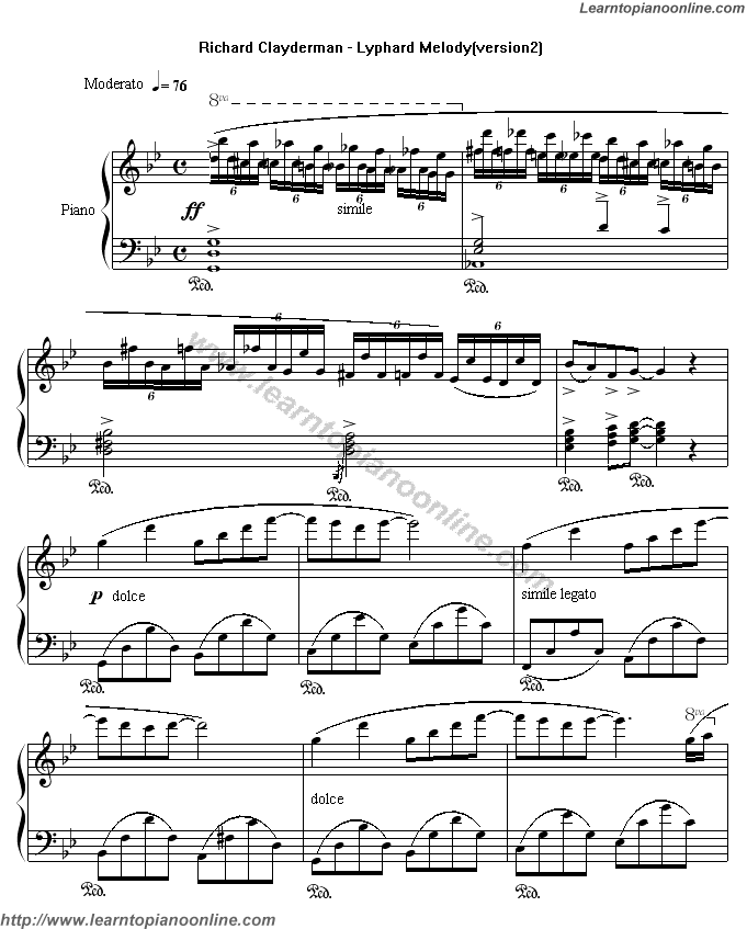 Richard Clayderman - Lyphard Melody(version2) Piano Sheet Music Chords Tabs Notes Tutorial Score Free