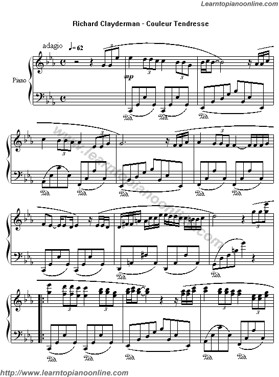 Richard Clayderman - Couleur Tendresse Piano Sheet Music Chords Tabs Notes Tutorial Score Free