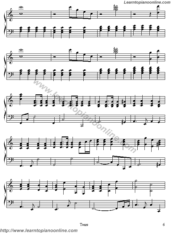 X Japan - Tears(version2) Piano Sheet Music Chords Tabs Notes Tutorial Score Free