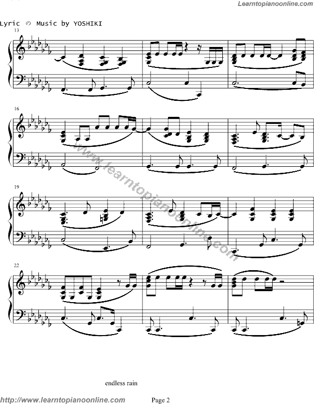 X Japan- Endless Rain(version3) Piano Sheet Music Chords Tabs Notes Tutorial Score Free