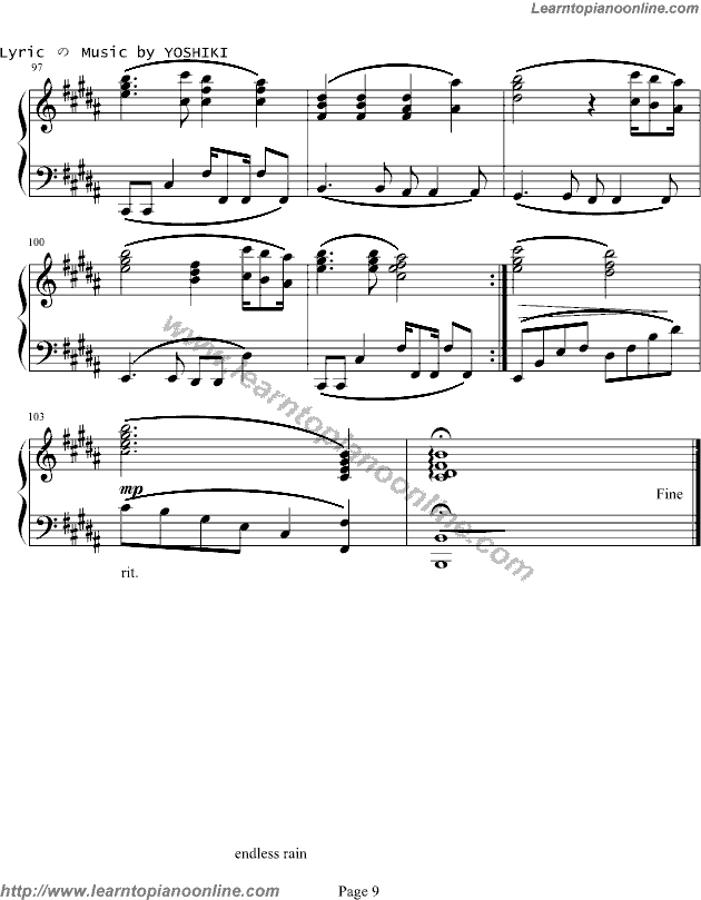 X Japan- Endless Rain(version3) Piano Sheet Music Chords Tabs Notes Tutorial Score Free