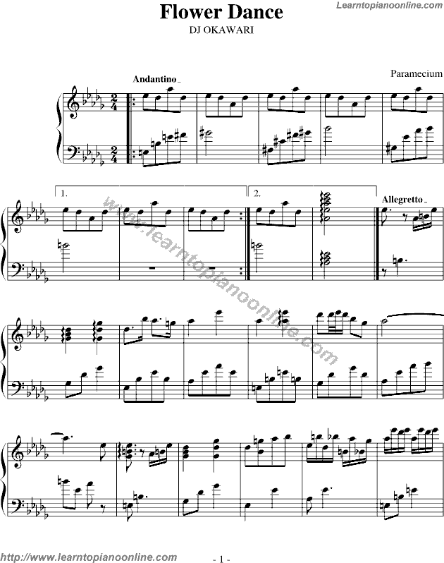 Dj Okawari - Flower Dance(version2) Piano Sheet Music Chords Tabs Notes Tutorial Score Free