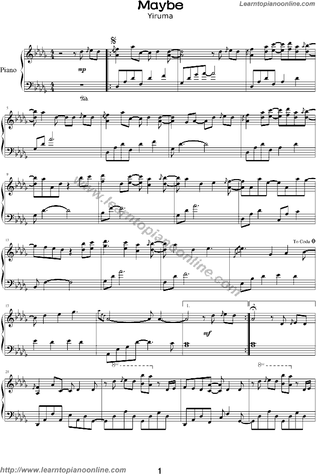 Yiruma - Maybe Piano Sheet Music Free