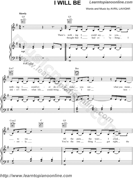 Avril Lavigne/Leona Lewis - I Will Be Piano Sheet Music Free