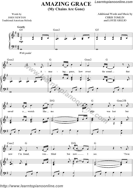 Chris Tomlin - Amazing Grace-My Chains Are Gone Piano Sheet Music Free