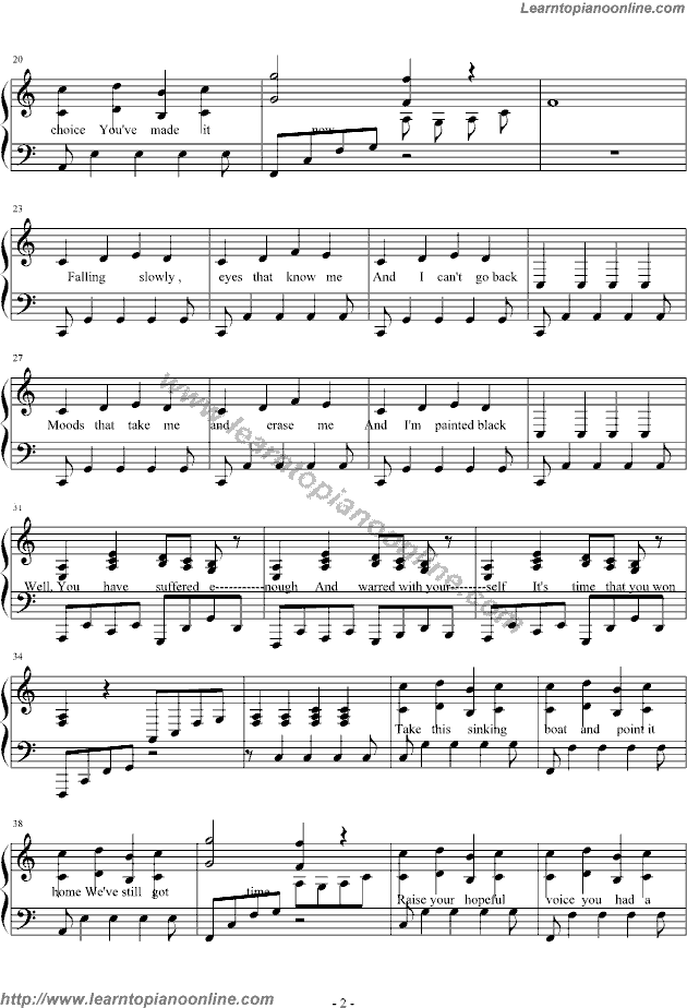 Falling Slowly by Once Piano Sheet Music Free