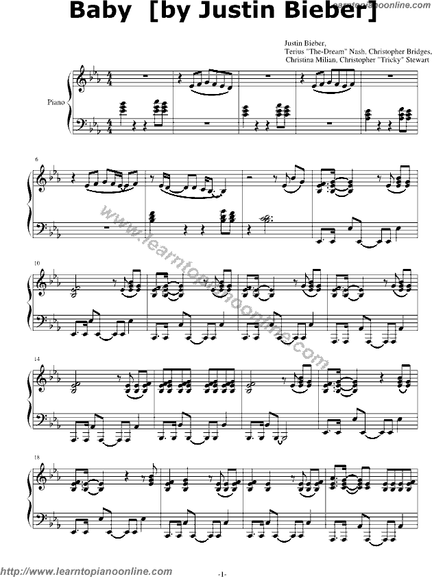 Baby by Justin Bieber Free Piano Sheet Music Free Piano Sheet Music