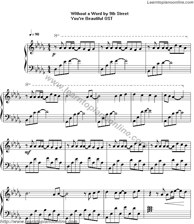 You're Beautiful OST Without a Word by 9th Street Free Piano Sheet Music