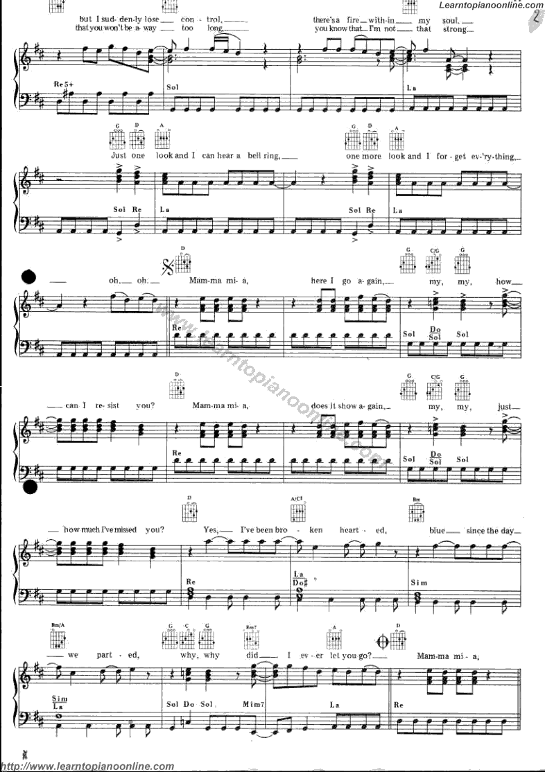 Mamma Mia by Abba Free Piano Sheet Music Chords Tabs Notes Tutorial Score