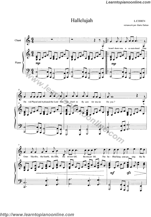 Hallelujah from Shrek by Rufus Wainwright Free Piano Sheet Music Chords Tabs Notes Tutorial Score