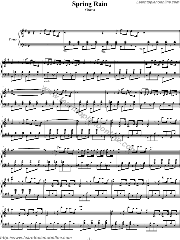 Spring Rain by Yiruma Free Piano Sheet Music | Learn How ...
