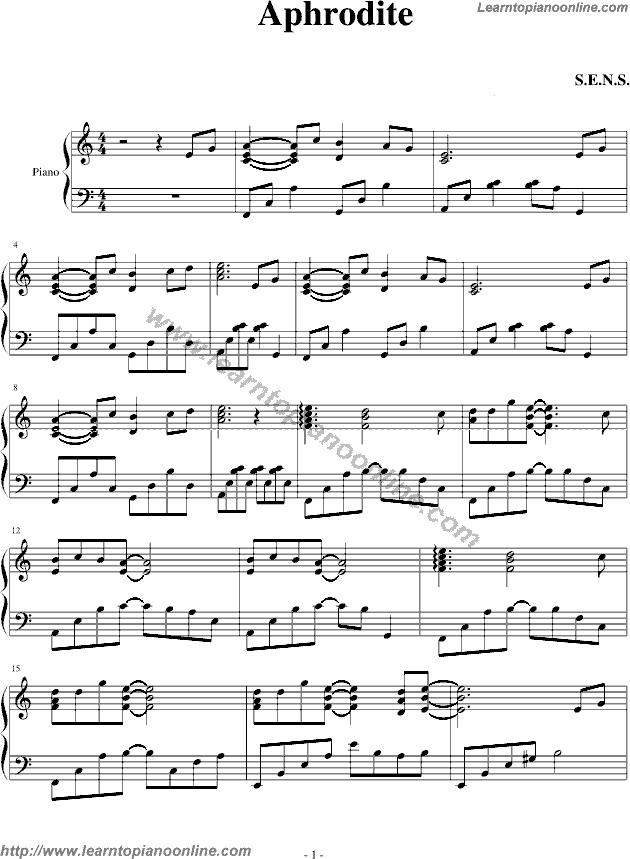 S.E.N.S - Aphrodite Free Piano Sheet Music Chords Tabs Notes Tutorial Score