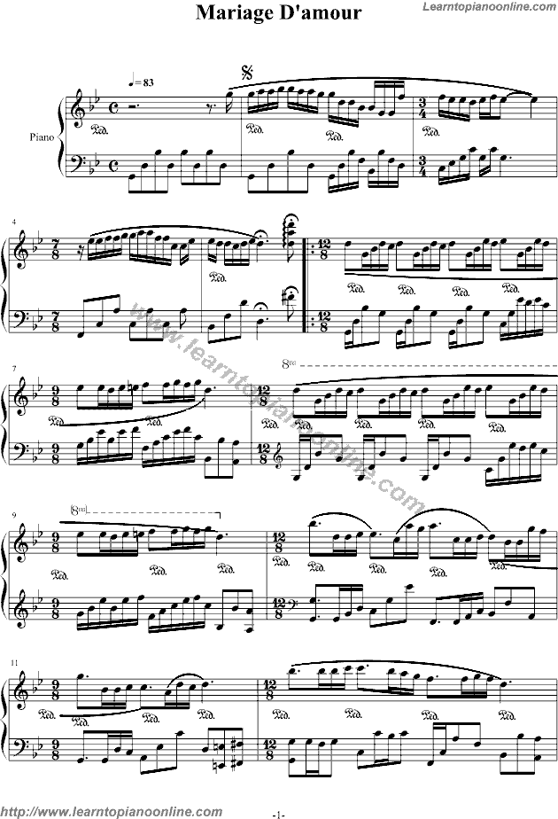Richard Clayderman - Mariage D'Amour Free Piano Sheet ...