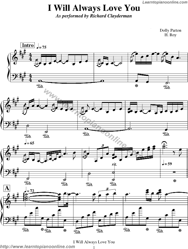 Richard Clayderman - I Will Always Love You Piano Sheet Music.