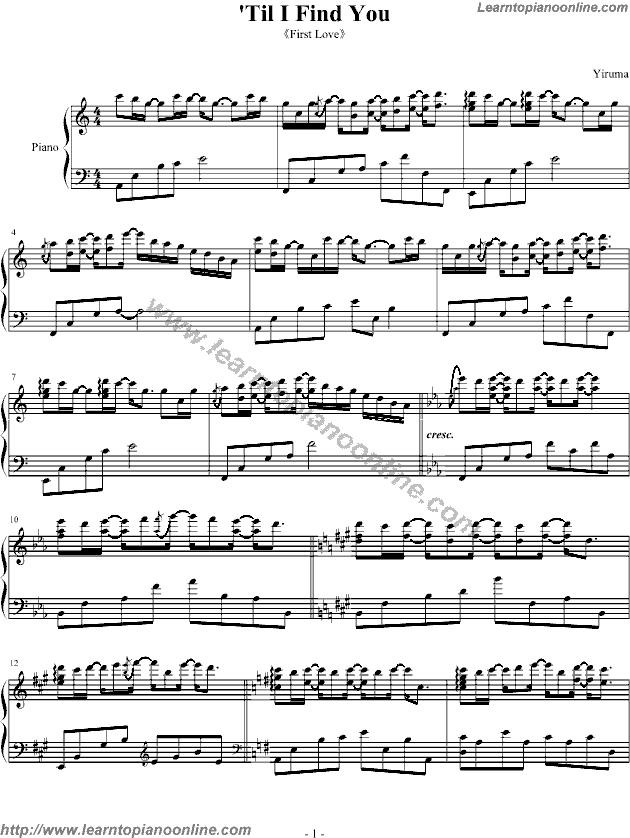 Yiruma - Till I find you Free Piano Sheet Music Chords Tabs Notes Tutorial Score