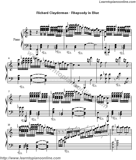 Richard Clayderman - Rhapsody in Blue Piano Sheet Music Chords Tabs Notes Tutorial Score Free