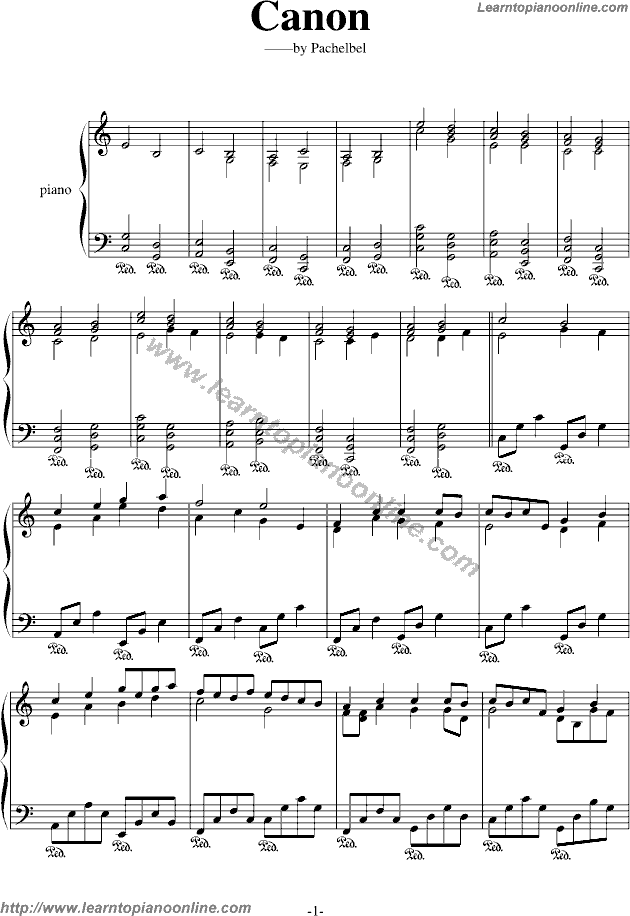 Johann Pachelbel - Canon in C Major Free Piano Sheet Music ...