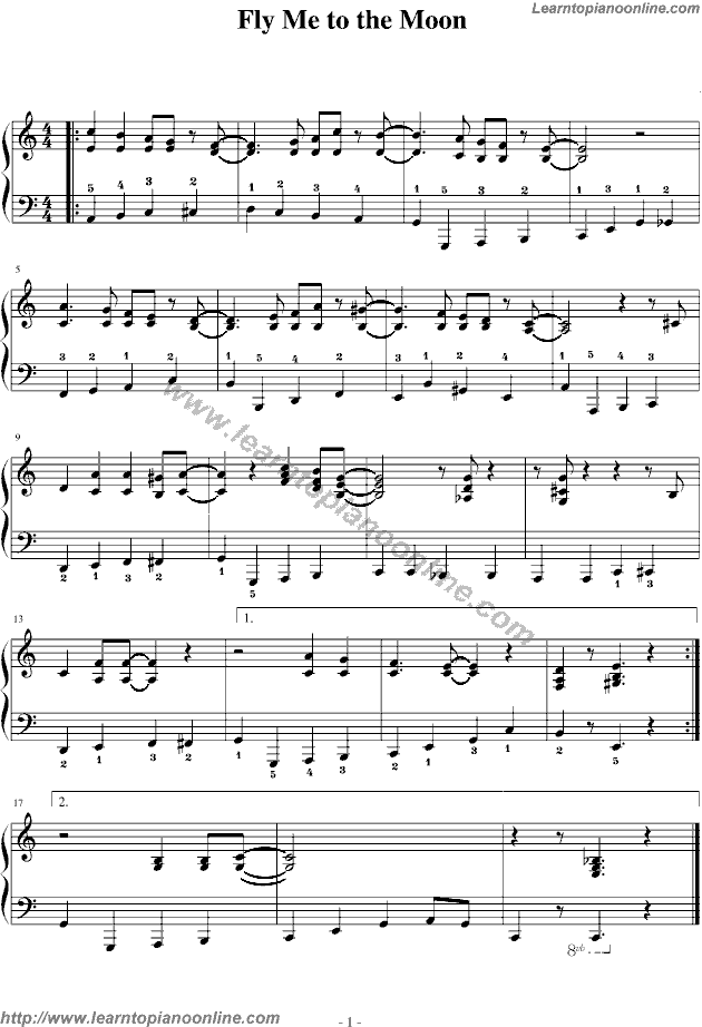Westlife - Fly me to the moon Piano Sheet Music Free