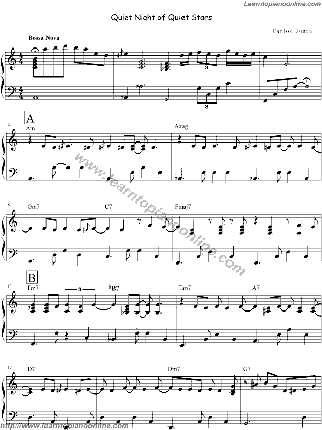 Antonio Carlos Jobim - Quiet Nights of Quiet Stars Piano Sheet Music Free